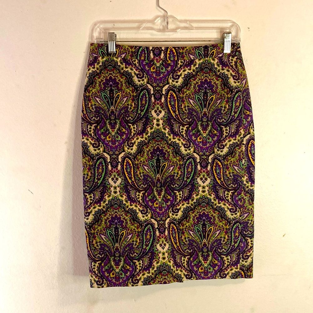 J.CREW purple multicolor paisley No.2 pencil skirt 2 - Picture 1 of 8